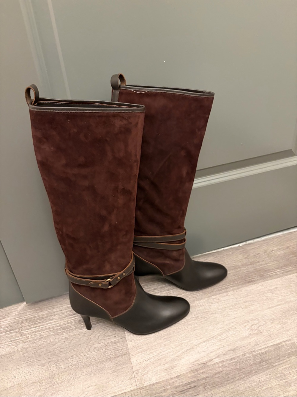 J. Crew Sedgewick Suede And Leather High-heel Boots Color Chocolate Size 9